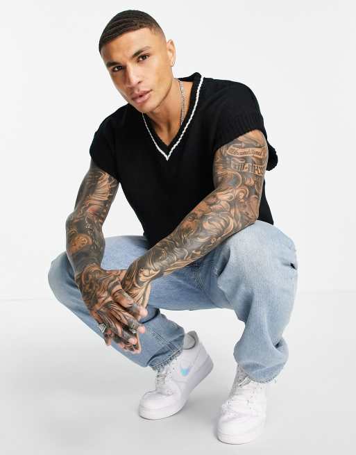 Mennace - Strikket varsity-top i sort