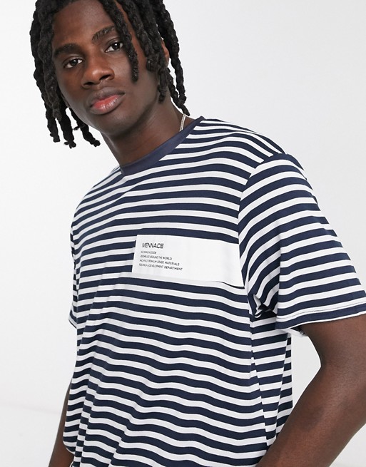 Mennace stripe t-shirt with back box logo in white