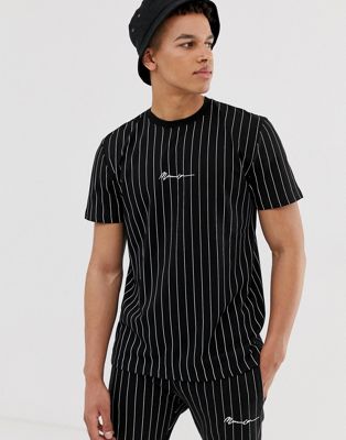 Mennace – Svart kritstrecksrandig t-shirt, del av set
