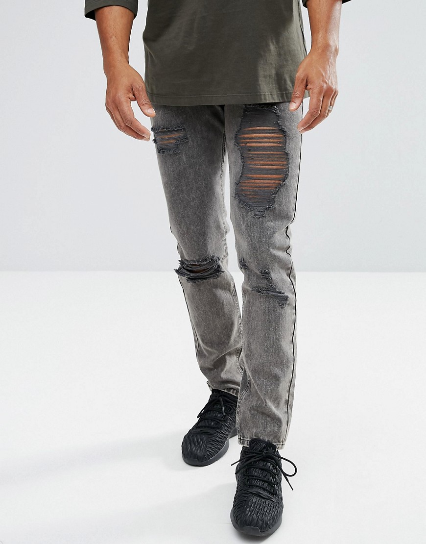 Mennace – Svarta jeans med slitna partier och smal passform
