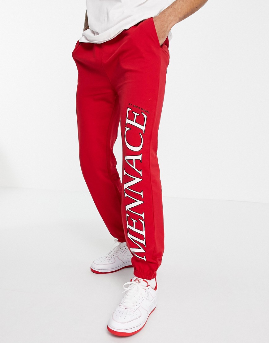 Mennace sweatpants in red with logo placement print - part of a set