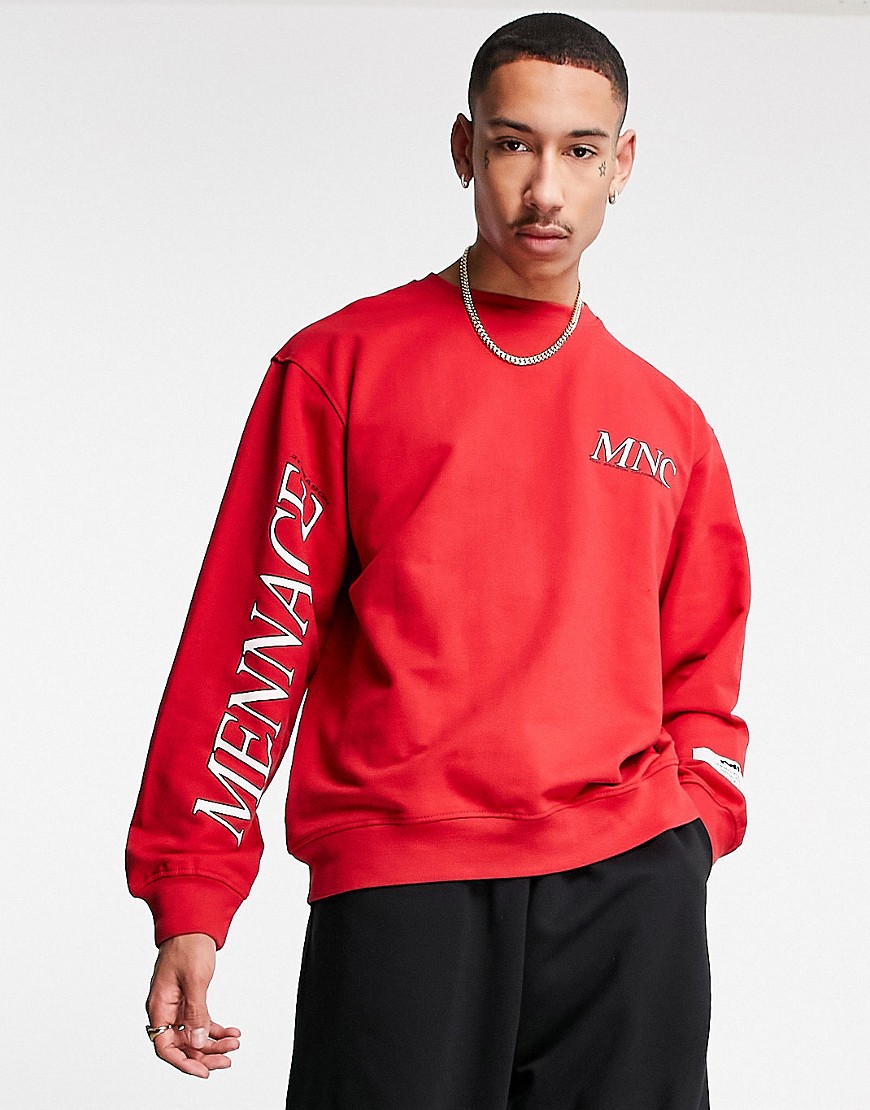 Mennace sweatshirt set in red with chest and arm logo placement print