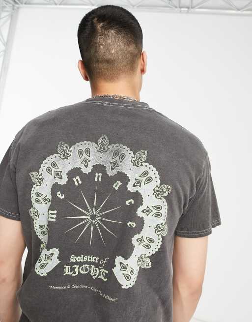 Mennace - T-shirt con stampa sul petto e sul retro color nero slavato