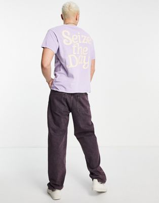 Mennace t-shirt in dusty purple with slogan back print