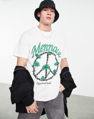 Mennace t-shirt in white with peace print