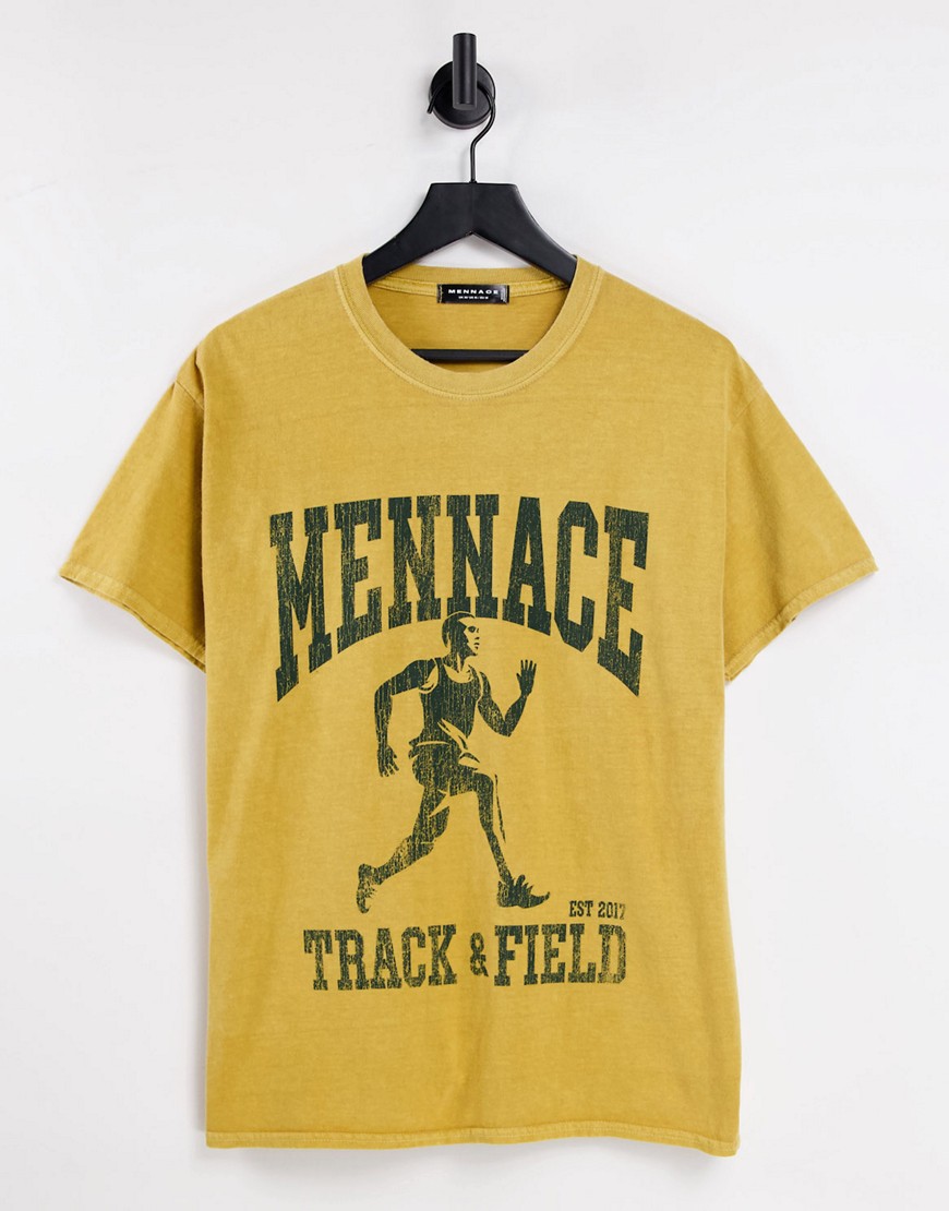 Mennace t-shirt in yellow with vintage track and field print