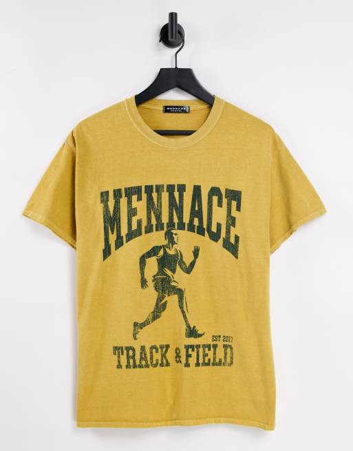 Mennace t-shirt in yellow with vintage track and field print