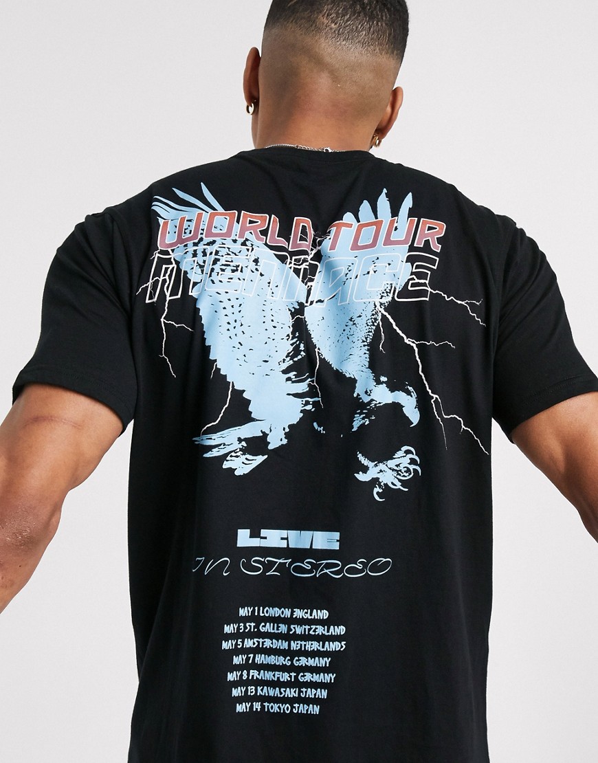 Mennace - T-shirt met adelaarsprint op de achterkant in zwart