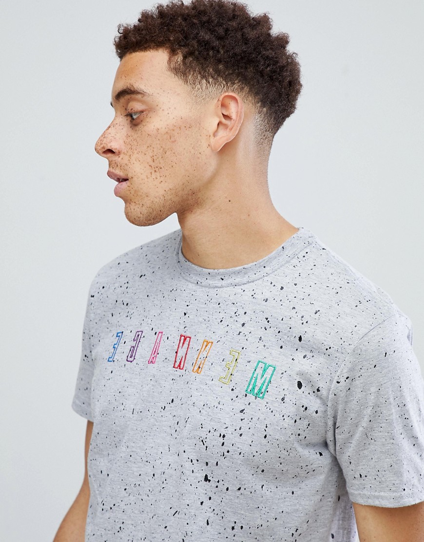 Mennace - T-shirt met gekleurd borduursel-Grijs
