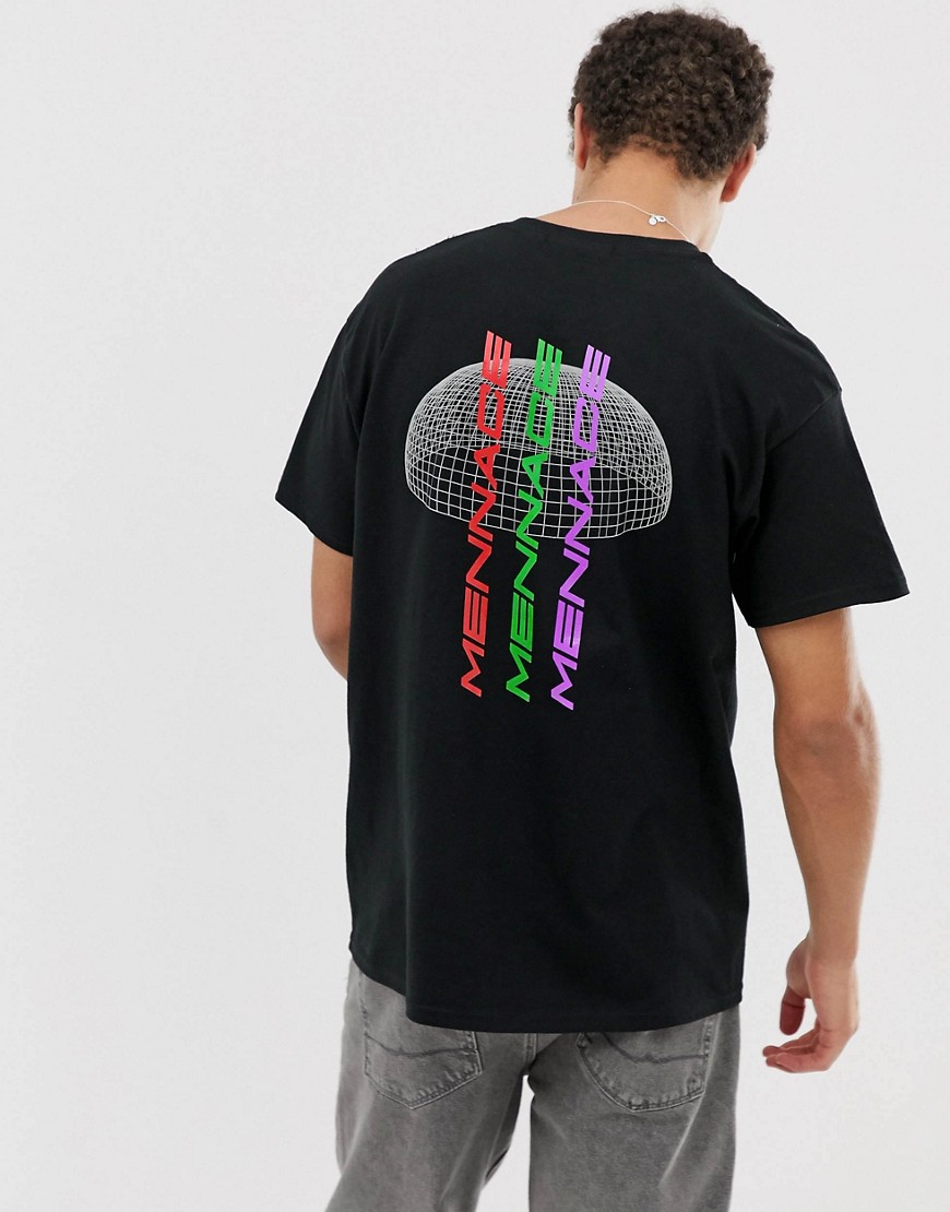 Mennace - T-shirt met globe-print op de achterkant in zwart