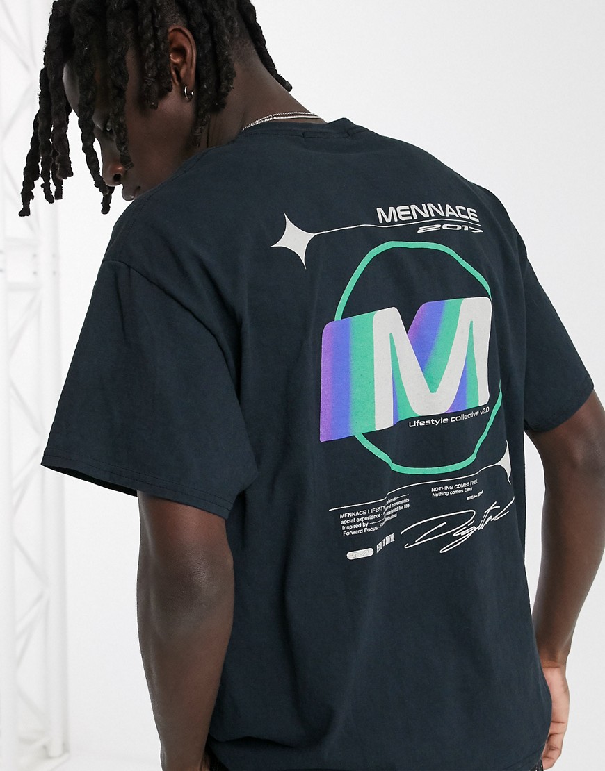 Mennace - T-shirt nera con stampe grafiche-Nero