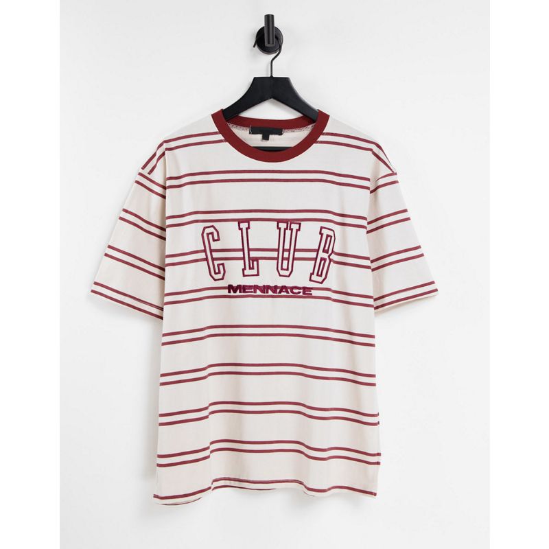Uomo KufQN Mennace - T-shirt squadrata bianco sporco a righe orizzontali rosse con logo