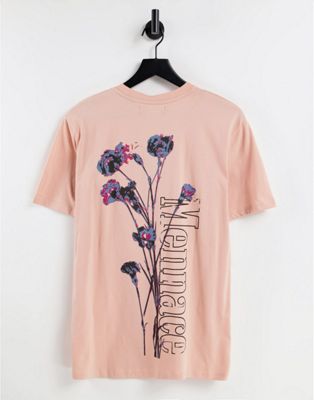 Mennace t-shirt with floral logo back print in pink