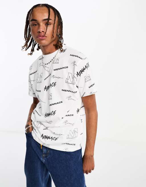 Mennace t-shirt with multi logo print in white