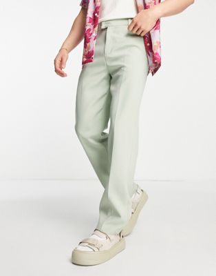 Mennace tailored straight leg trousers in sage green