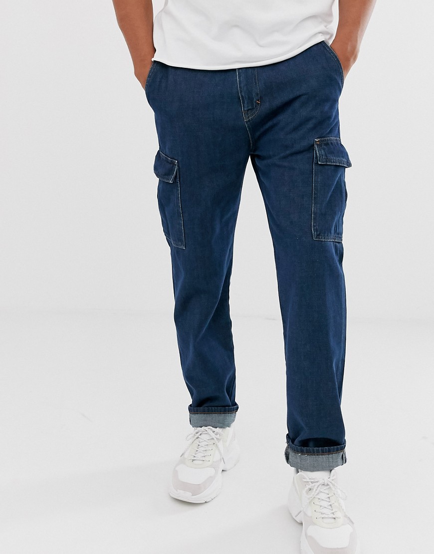 Mennace tapered cargo jeans-Blue