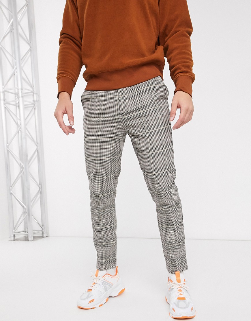 Mennace tapered pants in check-Beige