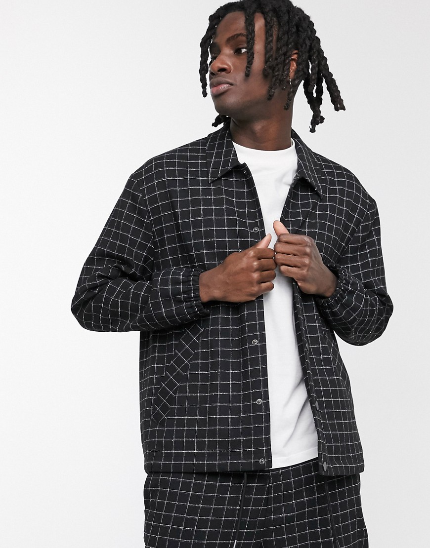 Mennace two-piece grid check pocket jacket in black