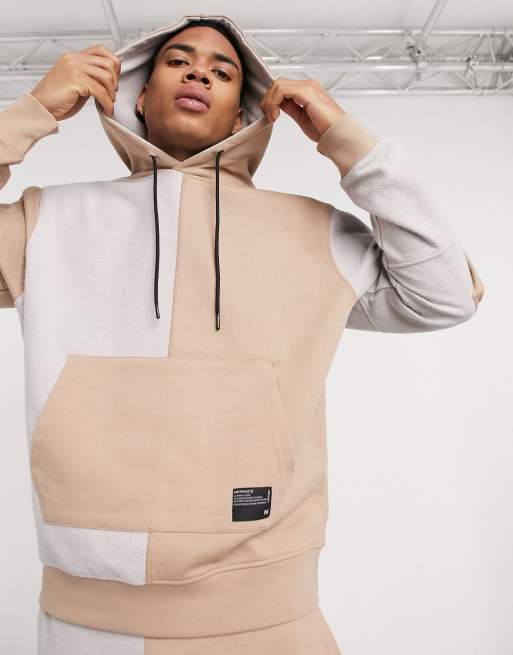 Mennace two piece patch hoodie with utility pocket in tan