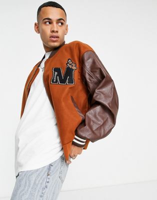 Mennace varsity bomber jacket in orange and brown with butterfly embroidery - ASOS Price Checker