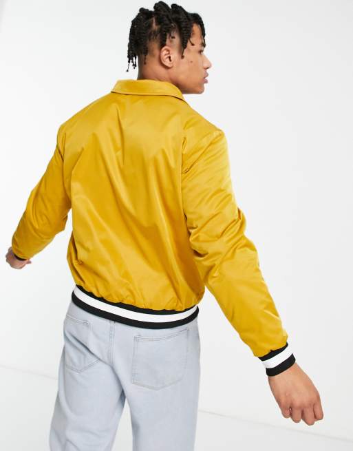 Mennace varsity bomber jacket in yellow with gothic logo