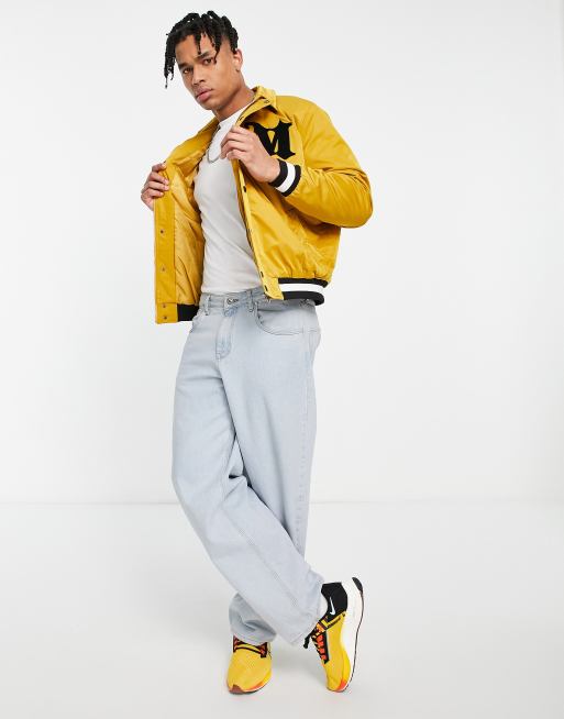 Mennace varsity bomber jacket in yellow with gothic logo