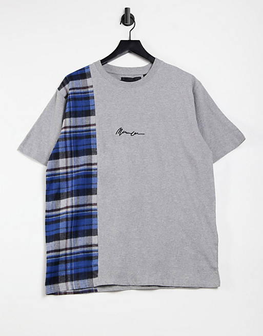 Mennace vertical panel check short sleeve t-shirt in grey
