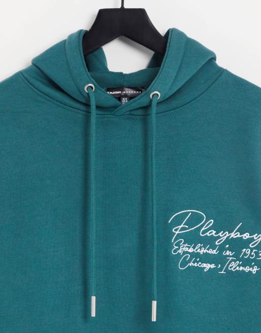 Mennace x Playboy co ord pullover hoodie in green with placement logo embroidery ASOS