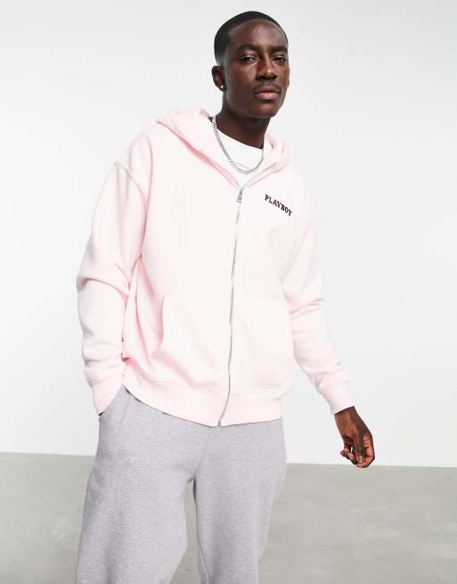 Mennace x Playboy oversized zip thru hoodie in pink with chest and back  print - part of a set