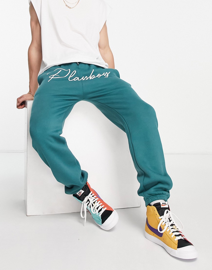 Mennace x Playboy relaxed sweatpants in green with placement logo print - part of a set