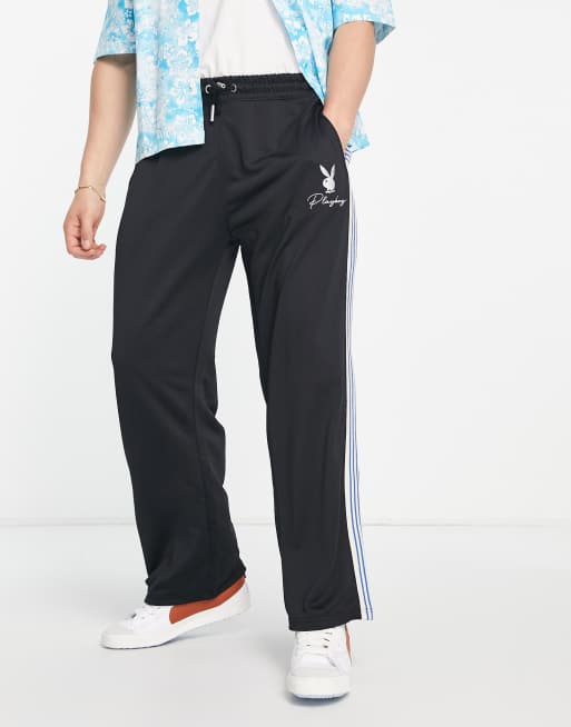 Mennace x Playboy straight leg joggers in black with blue side