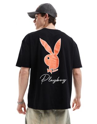 x Playboy T-shirt in black with chest and back logo print