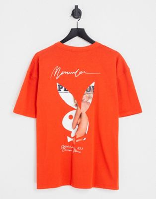 Mennace x Playboy t-shirt in orange with photographic back print