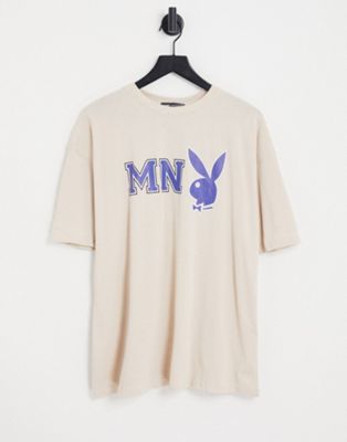 Mennace x Playboy t-shirt with chest and back logo in cream
