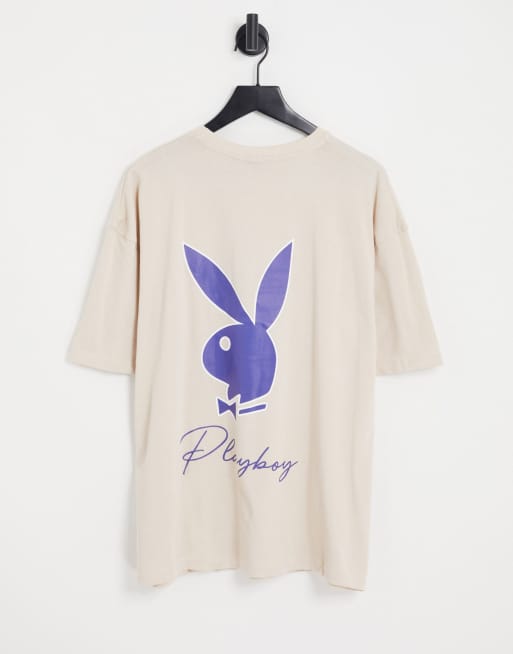 Mennace x Playboy t-shirt with chest and back logo in cream | ASOS