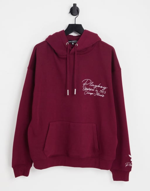 Mennace x Playboy – Vinröd huvtröja i pullover-modell med broderad logga