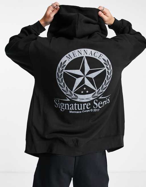 Mennace – Zapinana na suwak bluza z kapturem oversize w kolorze spranej czerni z nadrukiem „Signature Series”, część zestawu
