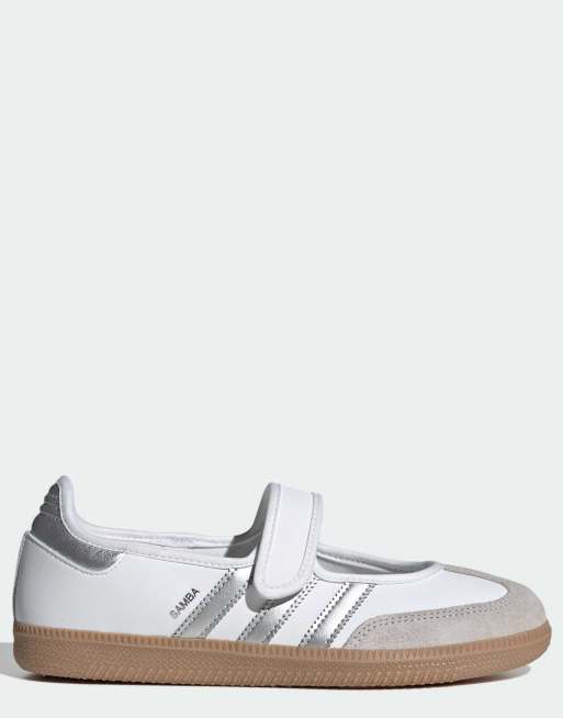 Merceditas blancas y plateado metalizado Samba Mary Jane de adidas Originals
