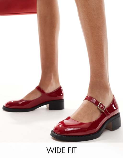 Merceditas burdeos con suela gruesa de charol Becca de London Rebel Wide Fit