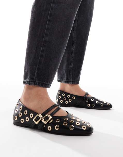 Merceditas negras con dos correas y tachuelas Landon de ASOS DESIGN - view 1