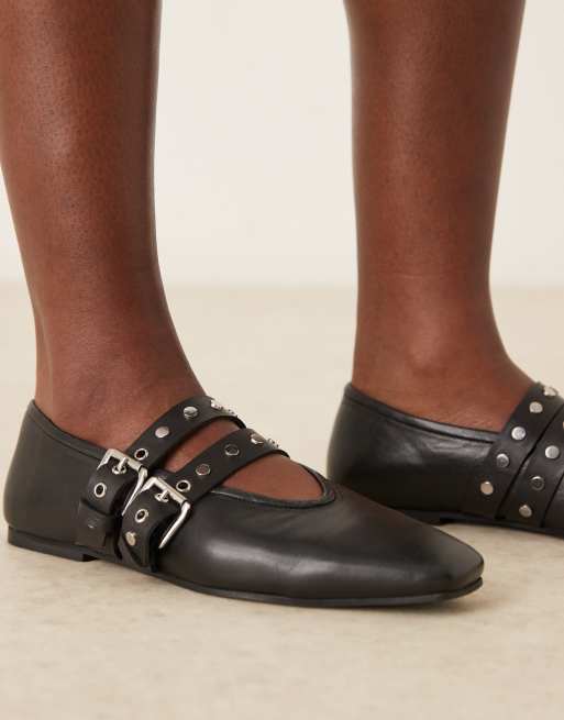 Merceditas negras con puntera fina cuadrada de cuero premium Lava de ASOS DESIGN, 3 de 4