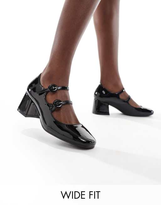 Merceditas negras con tacón de charol de Glamorous Wide Fit