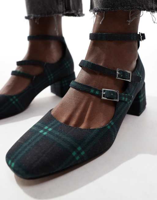Merceditas verdes a cuadros de tacón medio Socco de ASOS DESIGN, 2 de 4