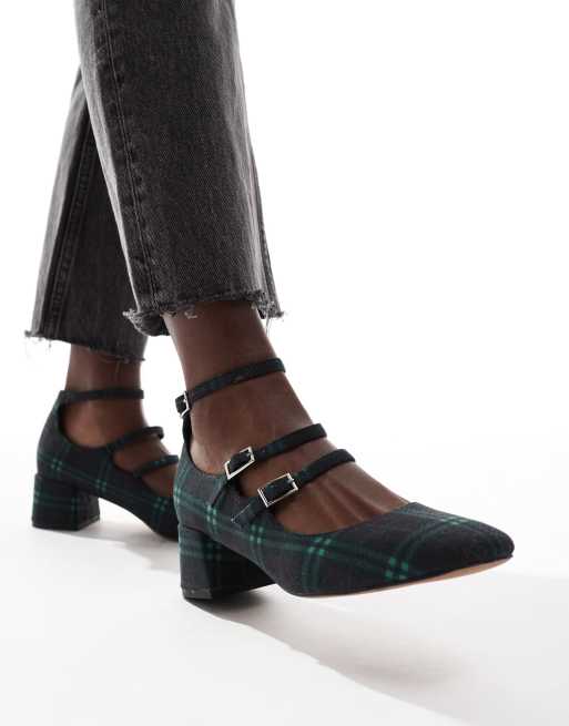 Merceditas verdes a cuadros de tacón medio Socco de ASOS DESIGN, 3 de 4