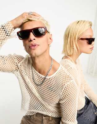 Messy Weekend dennis square sunglasses with green lens in red - ASOS Price Checker