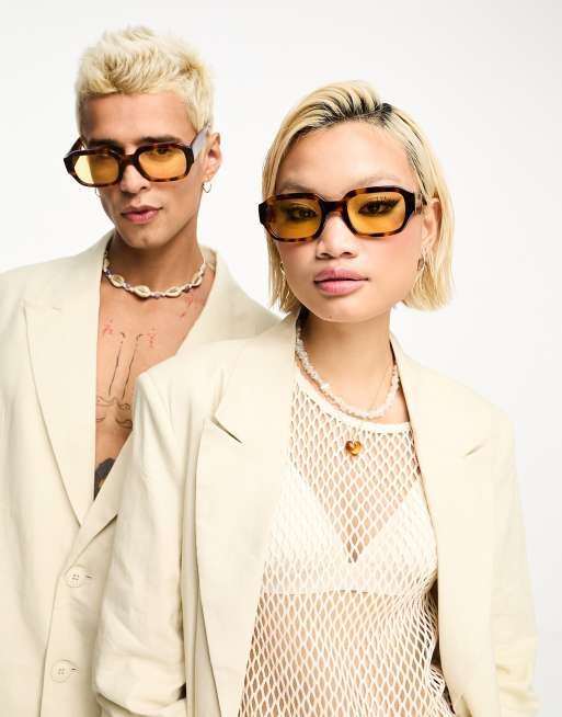 Messy Weekend – Downey – Eckige Sonnenbrille in brauner Schildpatt-Optik mit gelben Gläsern, 4 von 4