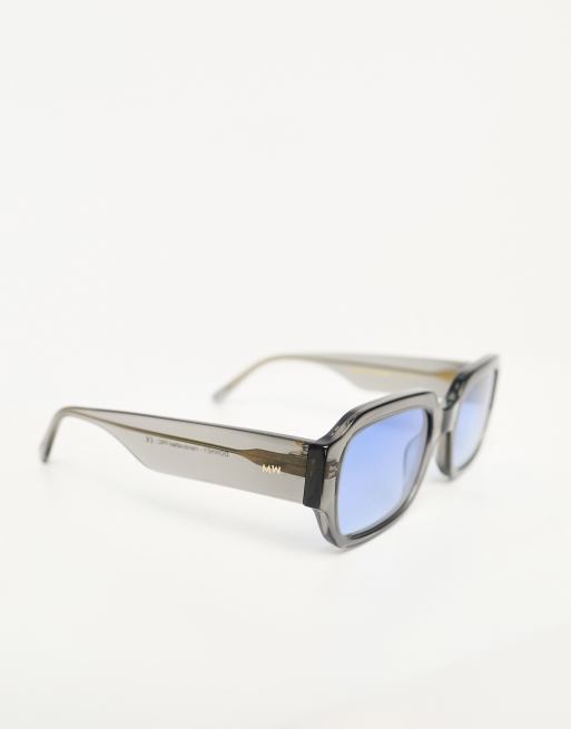 Messy Weekend downey square sunglasses with blue lens in grey