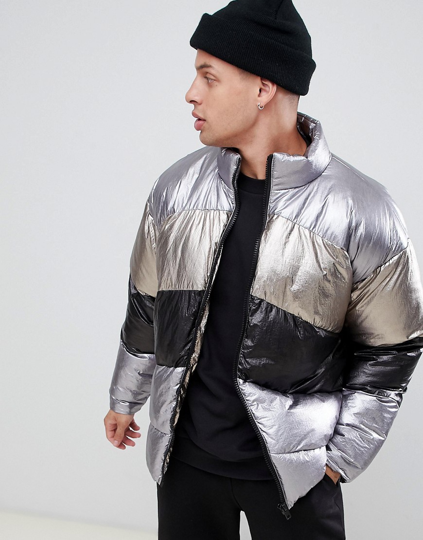 Metalfarvet vatteret jakke i oversize-stil fra ASOS DESIGN-Sølv