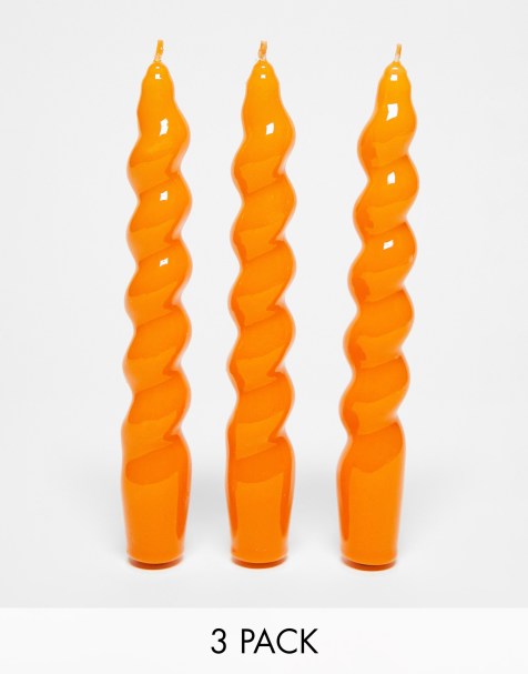 MÆGEN - Pakke med 3 orange stearinlys med spiralformet tilspidset design - view 1