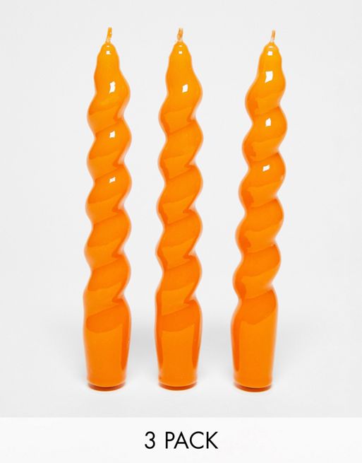 MÆGEN - Pakke med 3 orange stearinlys med spiralformet tilspidset design